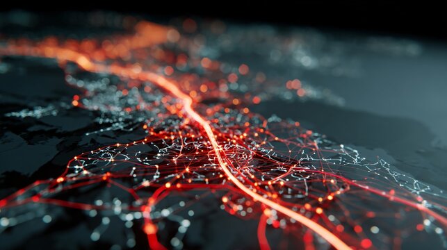 Dynamic digital network glowing with vibrant data streams connecting global cities and driving innovation