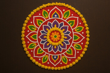 Vibrant Flower Rangoli Design for Diwali Festival Celebration