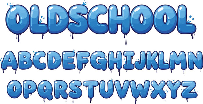 Blue Cartoon Graffiti Font, Oldschool Style Alphabet Letters on White Background