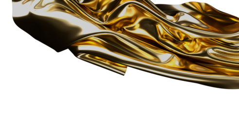 Luxurious gold fabric flowing, highlighting the texture with reflections, perfect for design backdrops or elegant visual elements. Ideal for lux