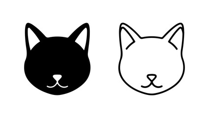 Cat heads outline and solid with transparent background