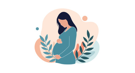 An artistic representation of a pregnant woman holding her belly surrounded by natural elements.