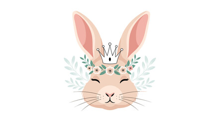 Fototapeta premium A cute rabbit wearing a floral crown and a crown above its head.