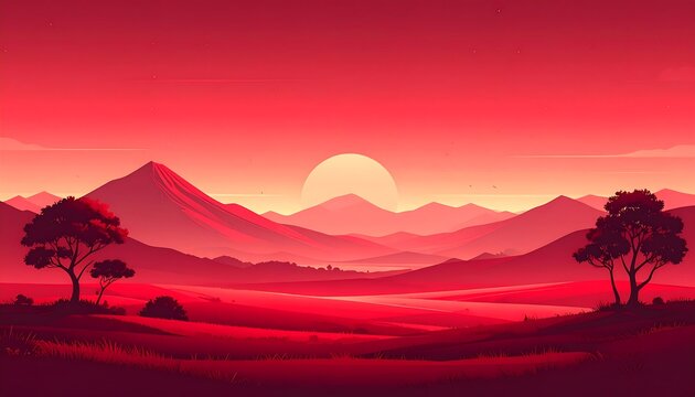 Red sunset mountain landscape