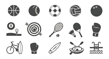 "20 Sports & Recreation Icons: Minimalist Black and White Set for Fitness, Design & Education" 