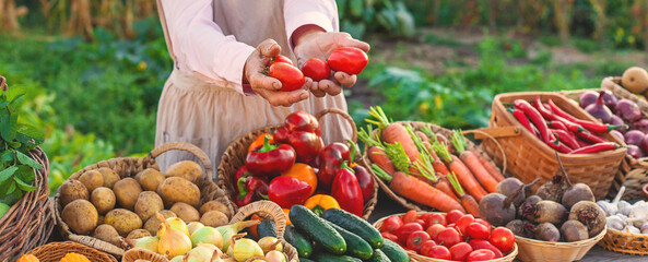 farmers market with vegetables. Selective focus.