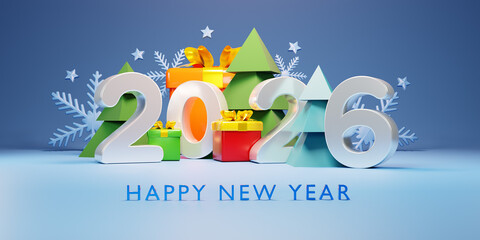 Obraz premium Happy New Year 2026 design. 3d render.