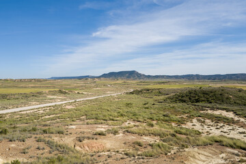 This landscape photo was taken in Europe, Spain, Navarre, in summer. It shows the green fields in...