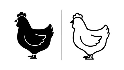 Chicken icon set with outline and solid fill