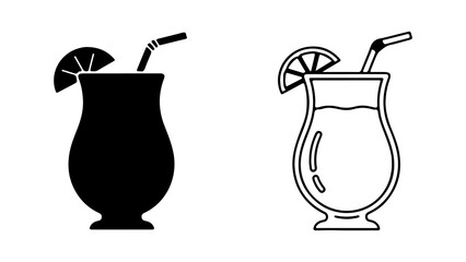 Cocktail glass with lime and straw with transparent background