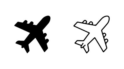 Airplane icons with outline and solid fill with transparent background