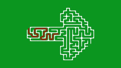 Arrow shaped maze with solution path on green screen background - Powered by Adobe