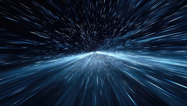 Dynamic visual of an optical zoom effect, portraying movement in a celestial, cosmic blue space