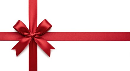 Red Satin Ribbon Tied in a Bow on a White Background gift