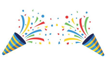 Obraz premium Celebrate with a burst of colorful confetti from party poppers sending streamers and dots flying.