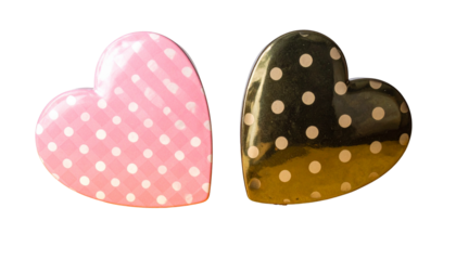 Heart shapes with pink polka dots isolated on transparent background