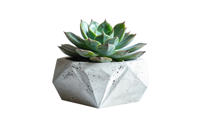 Trendy succulent in modern concrete planter adds cool style