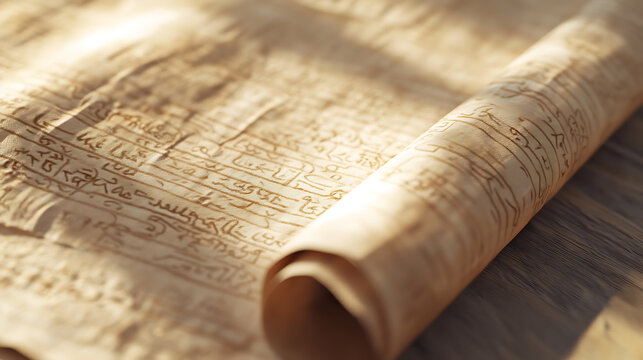 Ancient manuscript scroll with faded script, showcasing age and historical significance.