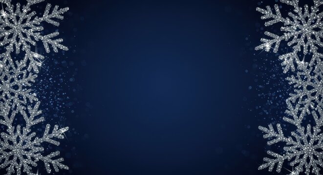 Sparkling Silver Snowflakes on a Deep Blue Festive Background winter Christmas