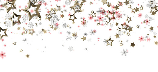 A beautiful holiday-themed design with golden stars and snowflakes floating against a clean white backdrop. Perfect for Christmas and winter des