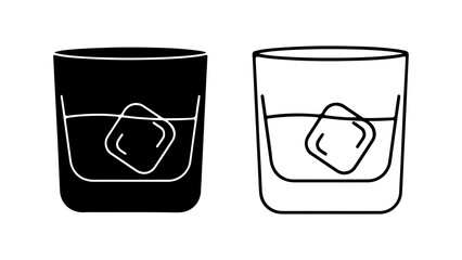 Drink with ice in glass with transparent background