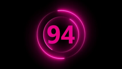Vibrant Pink Neon Number 94 Within a Glowing Circular Neon Frame on Black ninety-four