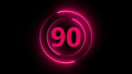 Vivid Pink Neon Number 90 Encased in Glowing Circular Lines on Black image photo