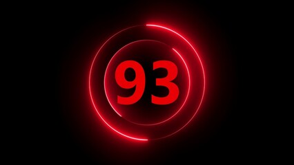 Vivid Red Neon Number 93 Encased in a Circular Neon Border on Black ninety-three glowing