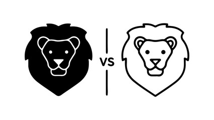 Lion heads versus comparison with transparent background