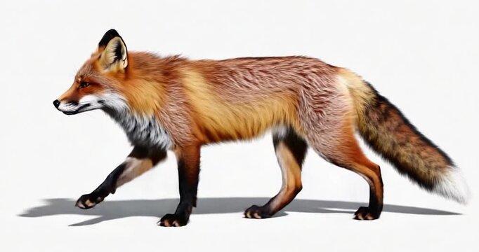 Red fox walking side profile