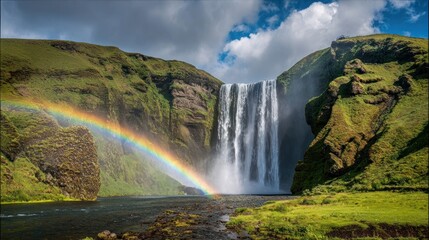 Fototapeta premium Rainbow waterfall landscape outdoors