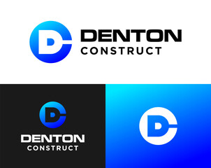 Denton Construct Logo Design with Blue Gradient Variations