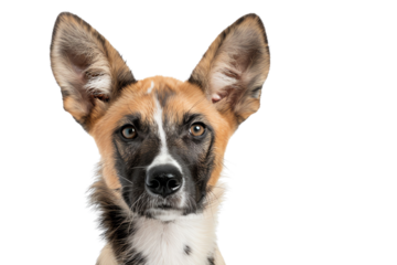 A close-up portrait of an adorable dog showcasing its expressive eyes and playful ears, perfect for pet-themed projects.