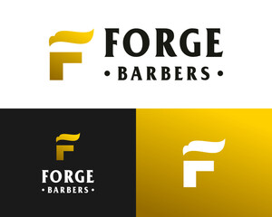 Forge Barbers Modern Gold Logo with Stylized F letter.