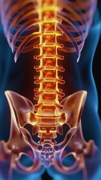 Realistic 3D animation of human spine and lower back disc herniation with medical anatomy visualization