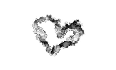 An abstract heart symbol formed of black and white smoke or spreading ink. Elegant, gloomy and minimalist element.
