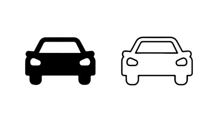Car icons with outline and solid fill with transparent background
