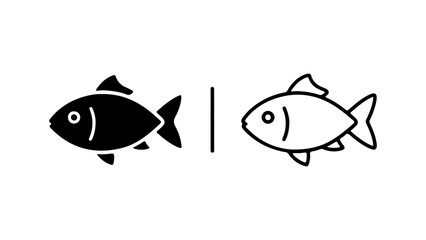 Fish icons with outline and solid fill with transparent background