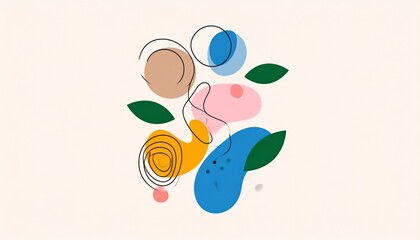 Modern Abstract Minimalist Composition with Colorful Shapes and Lines