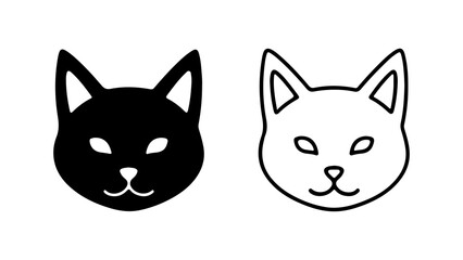 Cat heads outline and solid with transparent background