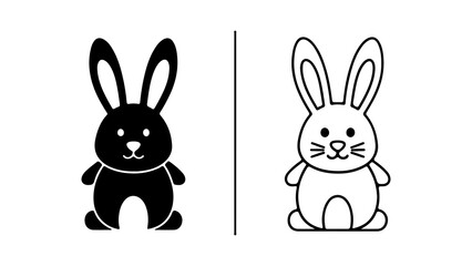 Rabbit icons with outline and solid fill with transparent background