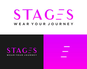 Logo design wordmark letter E and tiered or stages icon.

