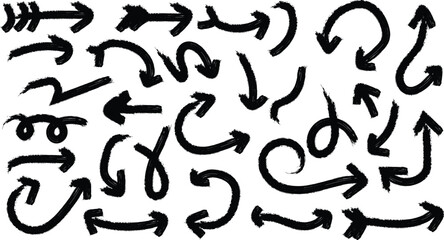 Black hand drawn arrows collection pointing in many creative directions