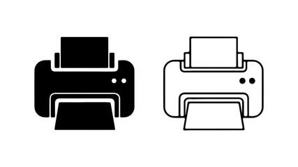 Printer icons with outline and solid fill with transparent background