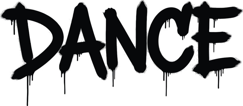 Dance Text, Graffiti Style, Dripping Black Paint, Isolated on Transparent Background