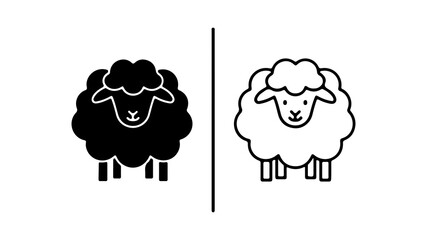 Sheep icon set with outline and solid fill