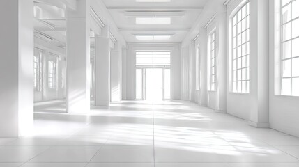 Fototapeta premium Bright white interior architecture with columns and large windows
