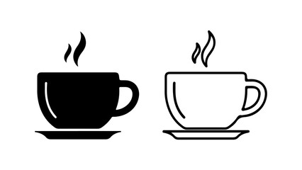 Hot beverage cups with steam with transparent background