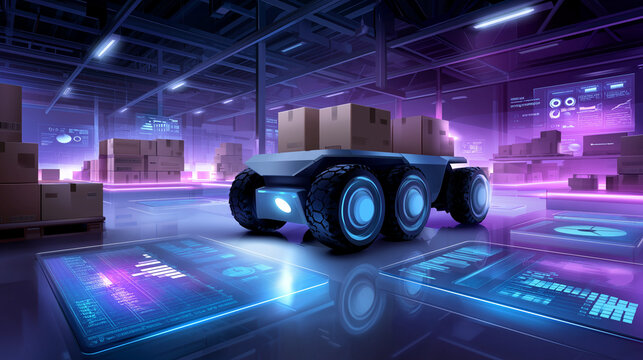 Innovative Warehouse Logistik mit digitalem Interface und automatisierter Pakettransport Technologie