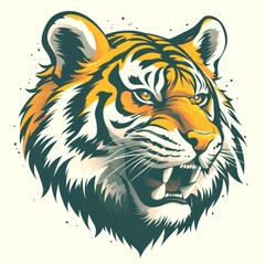 Tiger head illustration capturing the fierce expression and of the majestic animal in a dynamic and bold design